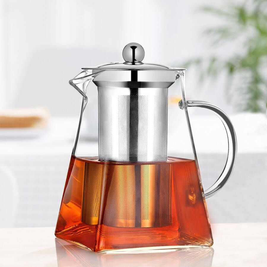 Square Glass Teapot with Strainer Insert Small 950 ml Borosilicate Glass Teapot with Infuser Transparent Glass Teapots with Tea Strainer Tea Maker for Loose Tea and Tea Bags