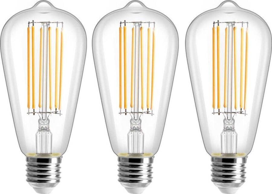 ST64 LED-lamp 10W 2700K warm wit retro antieke stijl 3 Pack