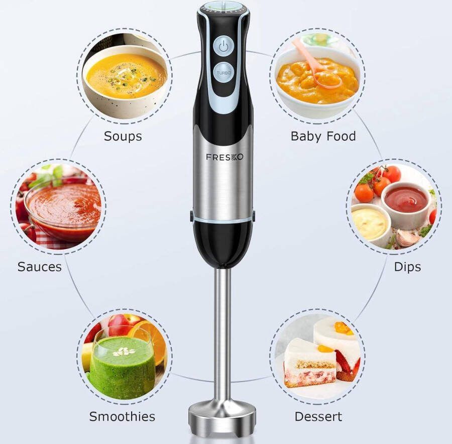 Staafmixer 1000 W pureerstaaf met 12 snelheden turbo-knop beker van 700 ml roestvrij staal voor saus soep babyvoeding