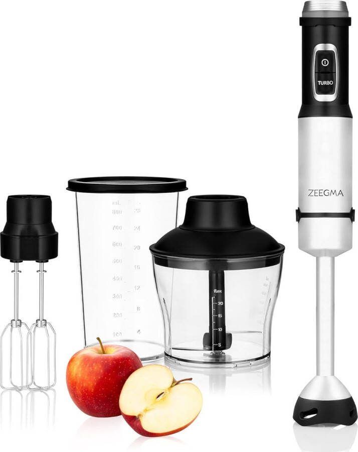 Staafmixer 5 in 1 1500W Blender met Verschillende Mondstukken Mixer met Turbostand Garde met Snelheidsregeling Waterdicht Hakmolen 0.6L & Maatbeker 0.8L