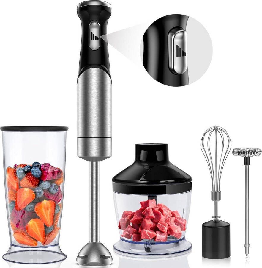 Staafmixer 5 in 1 Roestvrijstalen Elektrische Pureerstaaf Heavy Duty Handmixer 1200W Snelheid 500 ml Hakker 800 ml Beker Soepen Sauzen Babyvoeding