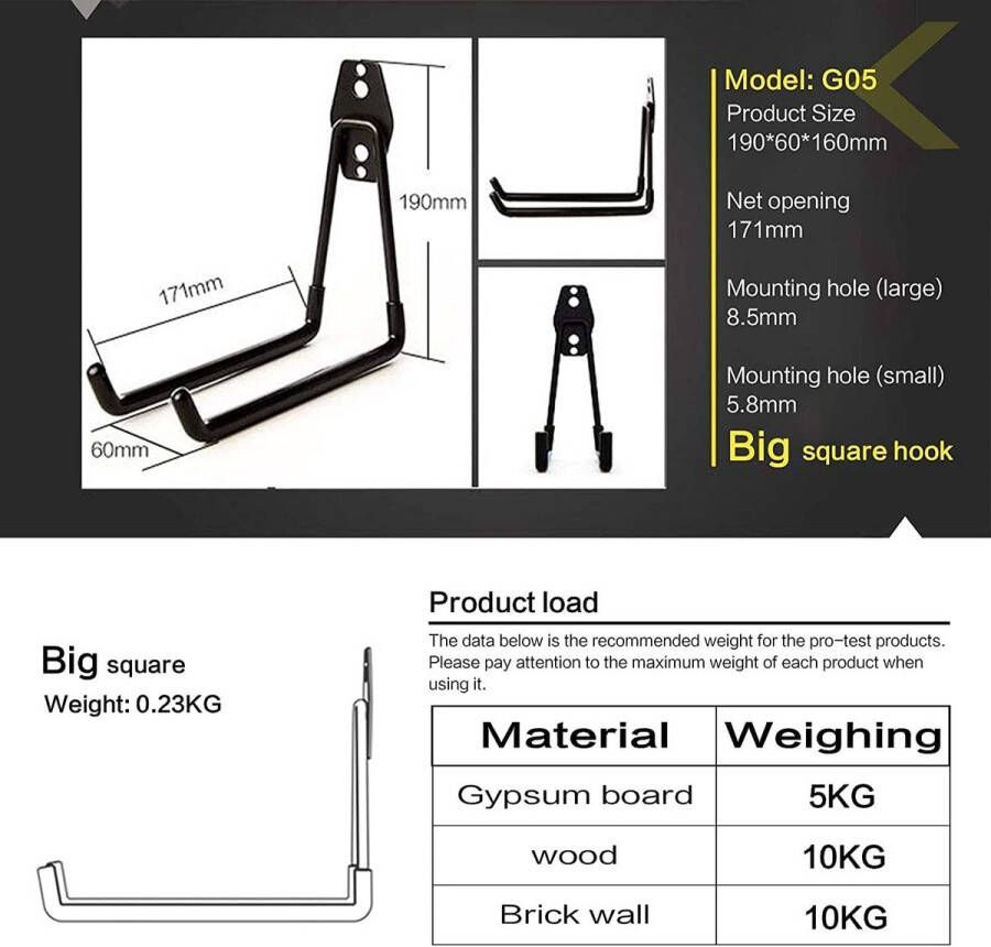 Staal Garage Opslag Utility Haken Heavy Duty Wall Mount Duurzame Gereedschapshouder Gereedschap Rack Zwart voor Tuin en Garage Gereedschap Organisatie Elektrisch Gereedschap Ladders Bulk Items Touwen (Groot 2 stuks)