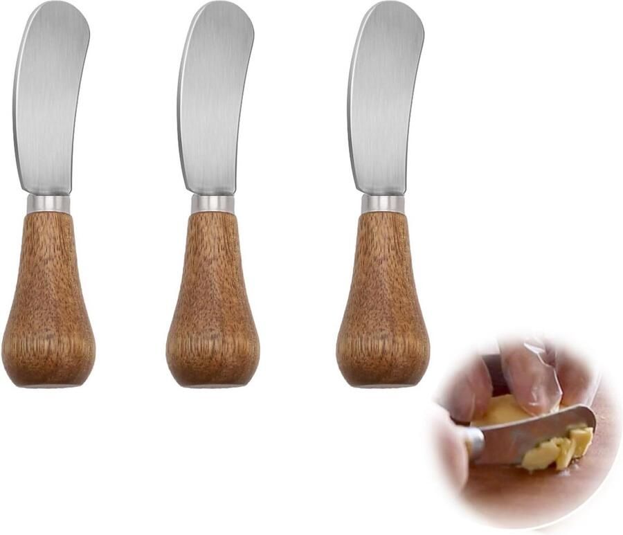 Staand botermes Kleine boterschraper met houten handvat Klein kaasmes Botermes Klein botermes Roestvrijstalen kaasbestek voor kaas Boterjam Dagelijkse ontbijtstrooier