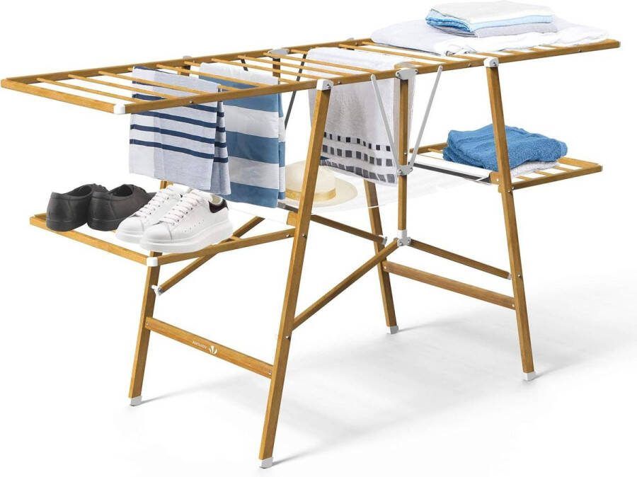 Staand Droogrek 20m Roestvrij Staal Drooglengte Inklapbaar Imitatie Hout Design