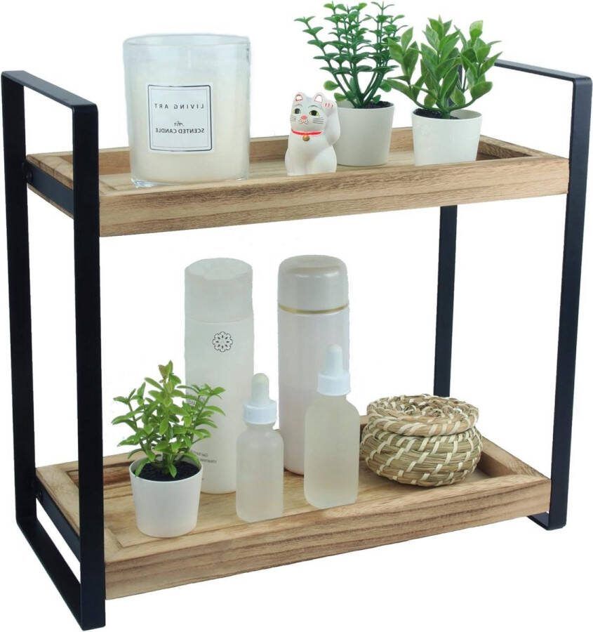 Staand rek badkamer organizer zwart houten en metalen badkamerrek voor opslag make-uptafel cosmetica opbergrek Bathroom organizer
