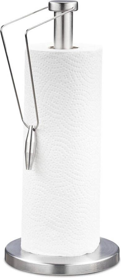 Staande keukenrolhouder geborsteld rvs 34 x 15 cm rolhouder keukenpapier zilver