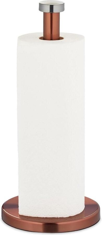 Staande keukenrolhouder van rvs voor op het aanrecht koper zilver 32 x 15 cm
