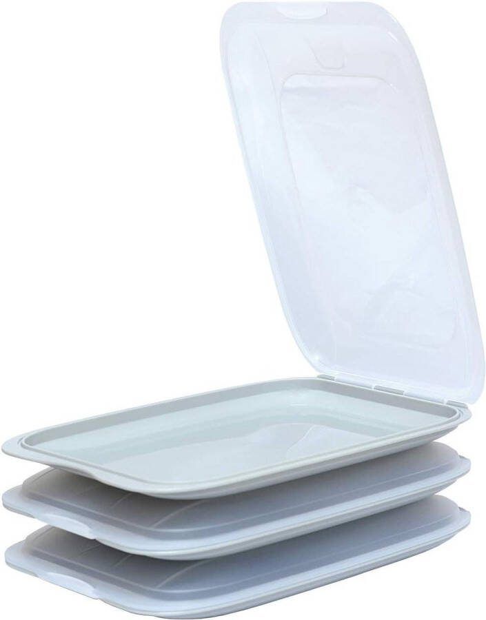 Stackable cold cuts storage box for fridge Grey 3 pieces 25 x 17 x 3.2 cm dimensions
