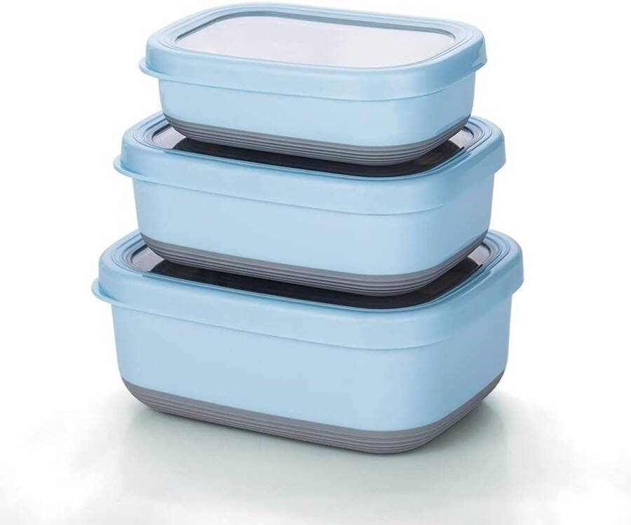 Stainless Steel Food Containers Bento Lunch Box Set of 3 Leak-proof Portion Control Blue 470ML 900ML 1.4L