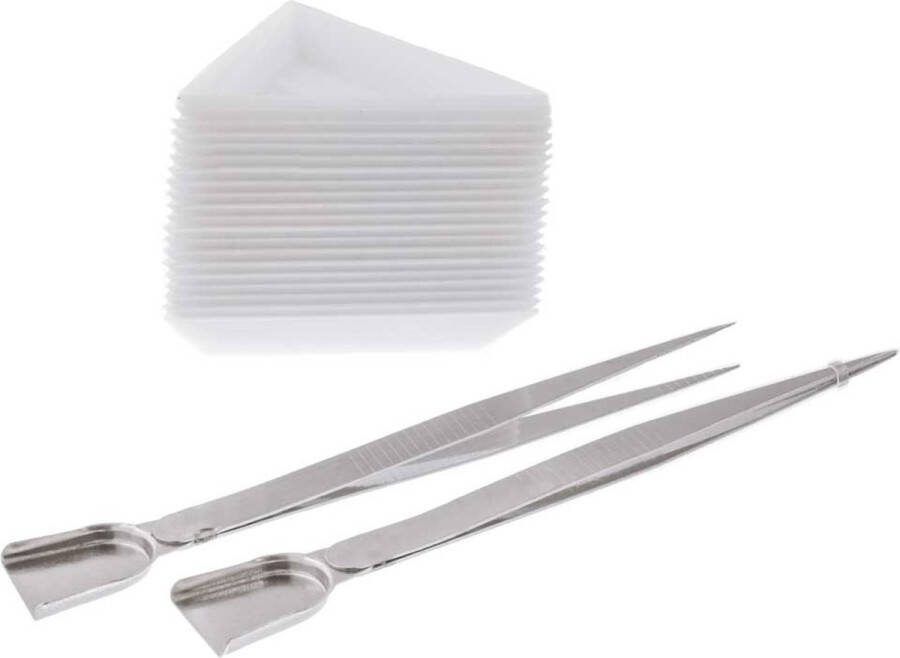 Stainless Steel Kralenpincetten- en Schepjes & Plastic Bakjes Gereedschapset