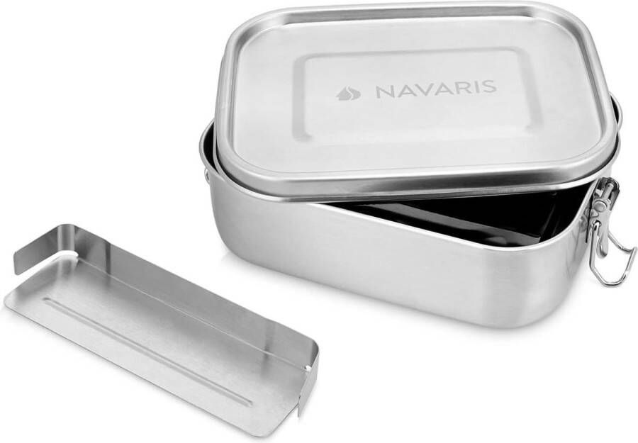 Stainless steel lunch box with divider Meal prep container Food container 17 x 13 x 6 cm Capacity 0.8 liters Dishwasher safe