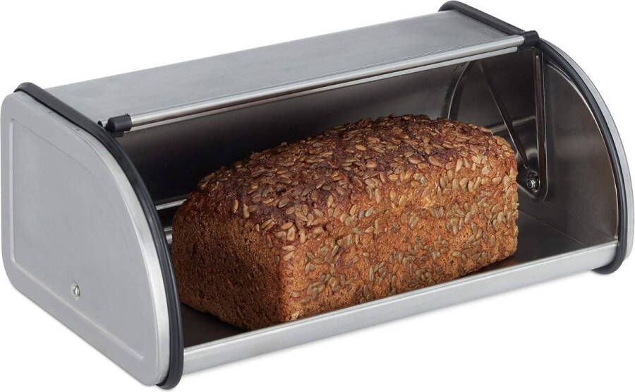 Stainless steel lunch box with sliding lid HBD: approx. 13.5 x 33.5 x 20.5 cm space-saving small bread box in silver color