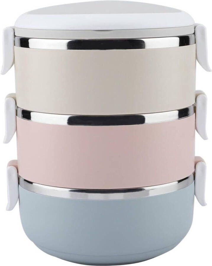 Stainless Steel Stackable Leakproof Bento Box with Handle Insulated Thermal Lunch Container (3 Layers)