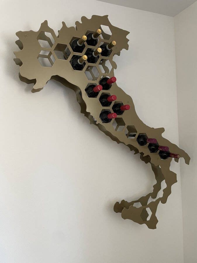 Stalen wijnrek Italië _ kleur goud _ wijnrek muur montage _ 3 in 1 wijnrek _ kunst-functionaliteit-favoriete wijnland __ wijnrekken _ wijnrek hangend _ wijn rek _ wijnrek metaal _ wijnrek zwart _ wijnrek muur