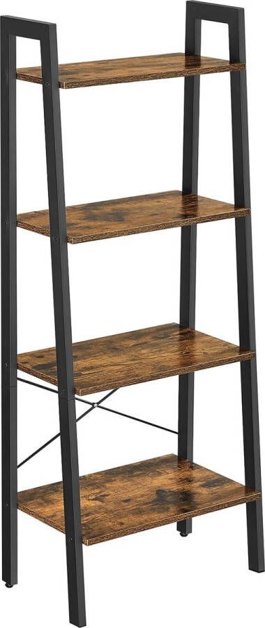 Standing Shelf Bookcase 4 Tier Ladder Shelf Sturdy Metal Frame Easy Assembly for Living Room Bedroom Kitchen Vintage Brown-Black LLS44X