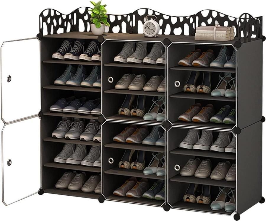 Staand schoenenrek met deuren voor 18-36 paar schoenen laarzen pantoffels plastic schoenenrek voor gang slaapkamer entree