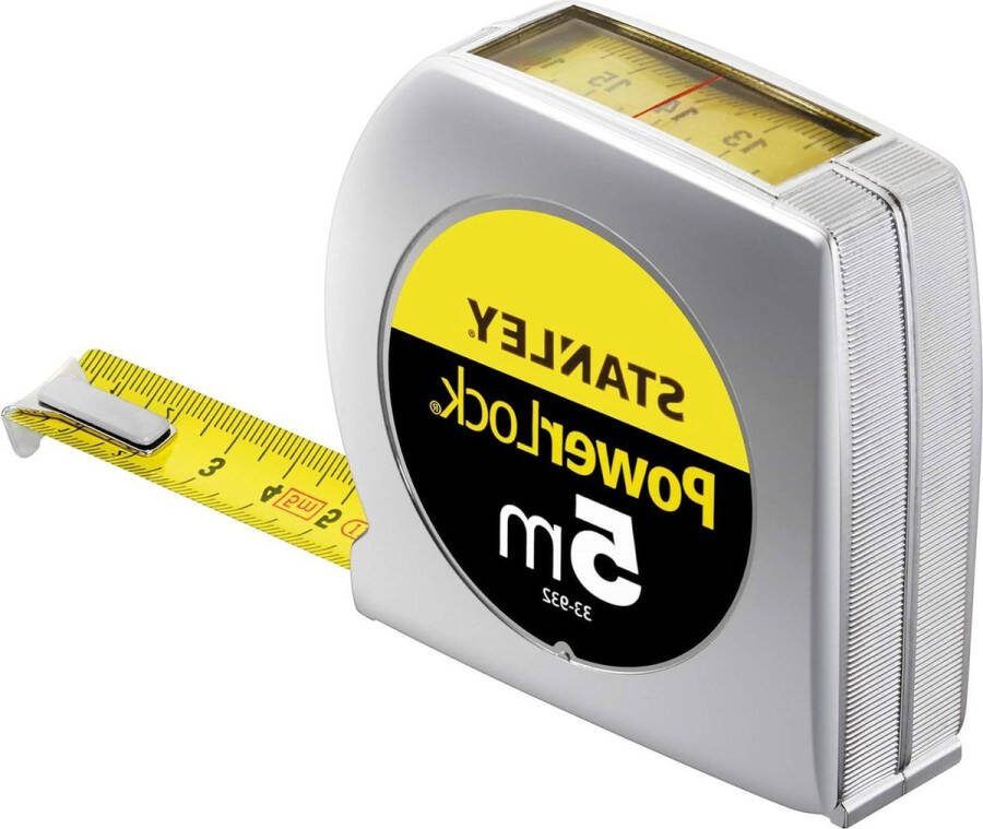 Stanley Powerlock 0-33-932 Bandmaat 5m kijkvenster Mylar-beschermlaag verchroomd riemclip hoogwaardige kwaliteit Rolmaat