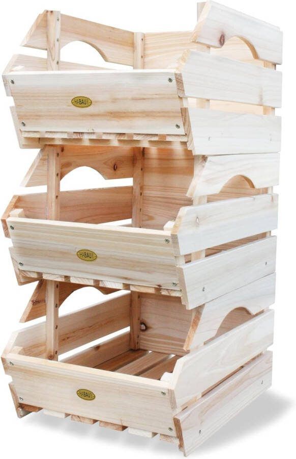 Stapel- opbergkisten massief hout set van 3 stuks