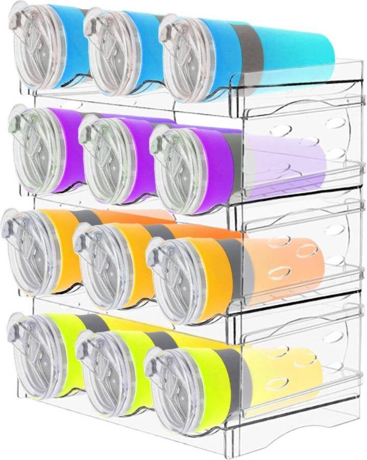 Stapelbaar flessenrek wijnrek 4 niveaus opslag flessen kast flessenhouder koelkast flessen organizer kast waterflesorganizer keukenkast Wijnrek