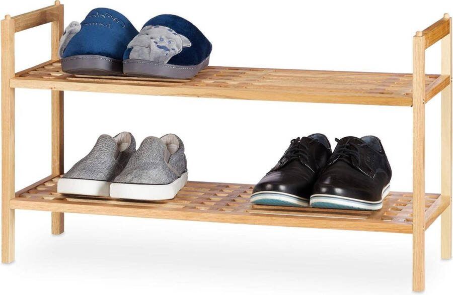 Stapelbaar Houten Schoenenrek 6 Paar Smal 2 Etages Natuur HBD 41x69x71 cm
