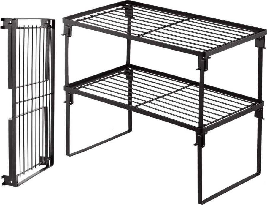 Stapelbaar Keuken Opslag Plank Rack Set van 2 Opvouwbaar Kruidenrek Organisatie Planken