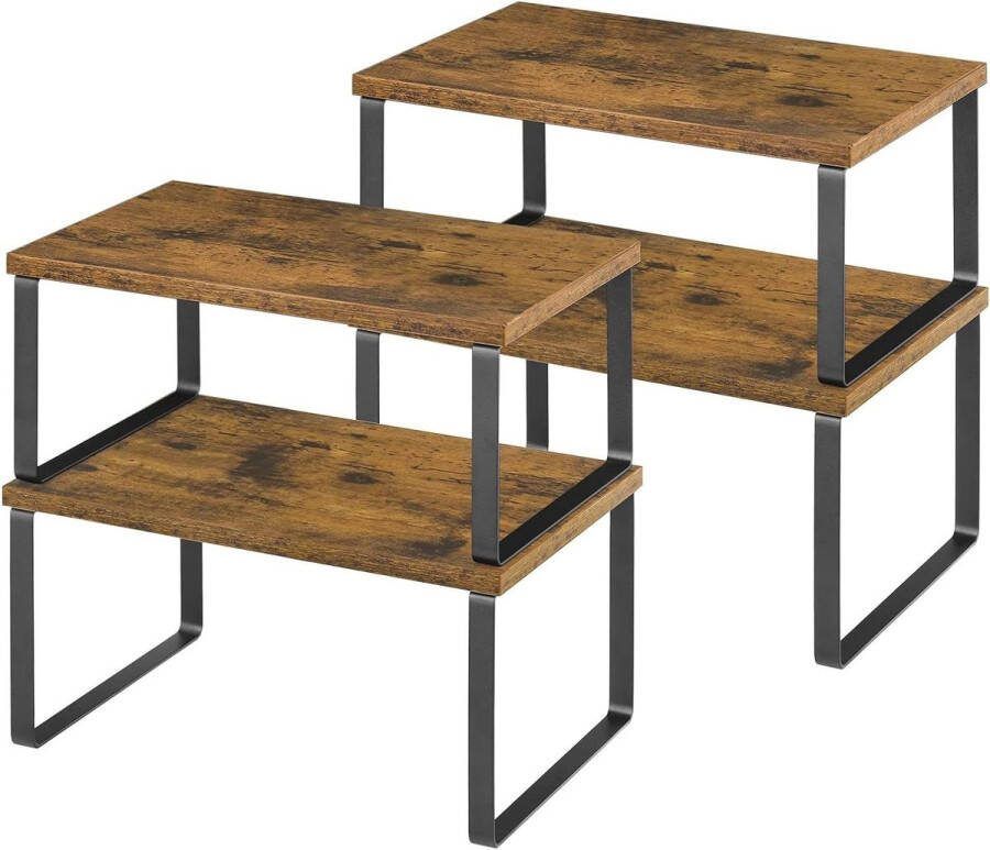 Stapelbaar kruidenrek set van 4 uitbreidbaar keukenrek organizer opbergrek metaal MDF-plaat servies specerijen opbergrek zwart
