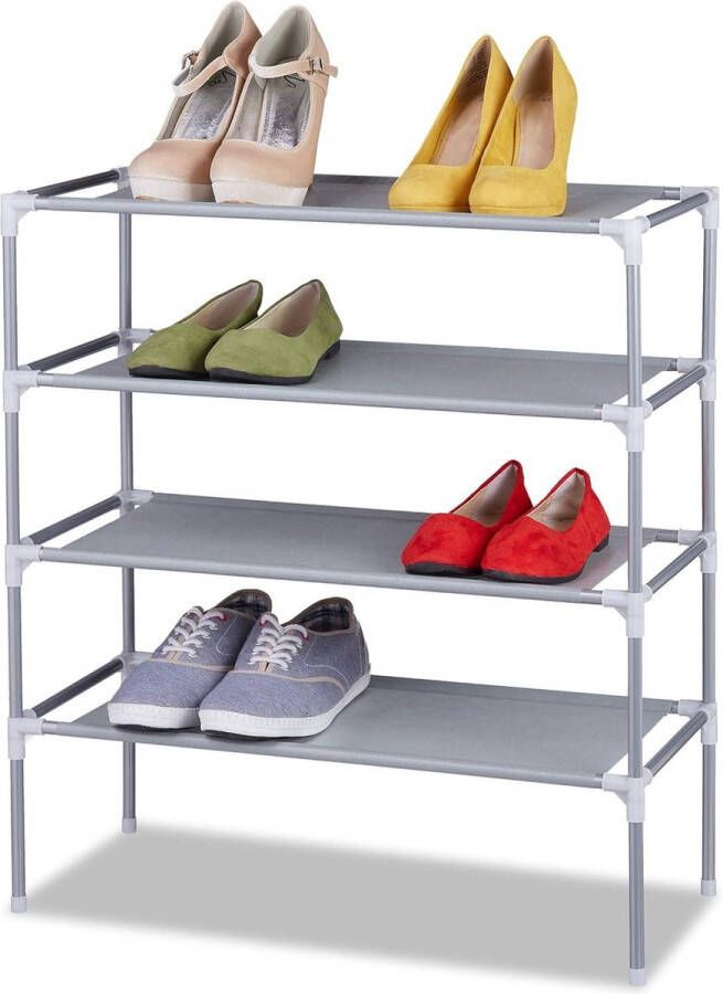 Stapelbaar schoenenrek 4 etages voor 12 paar schoenen Metaal Grijs HBD: 68x62x28 cm