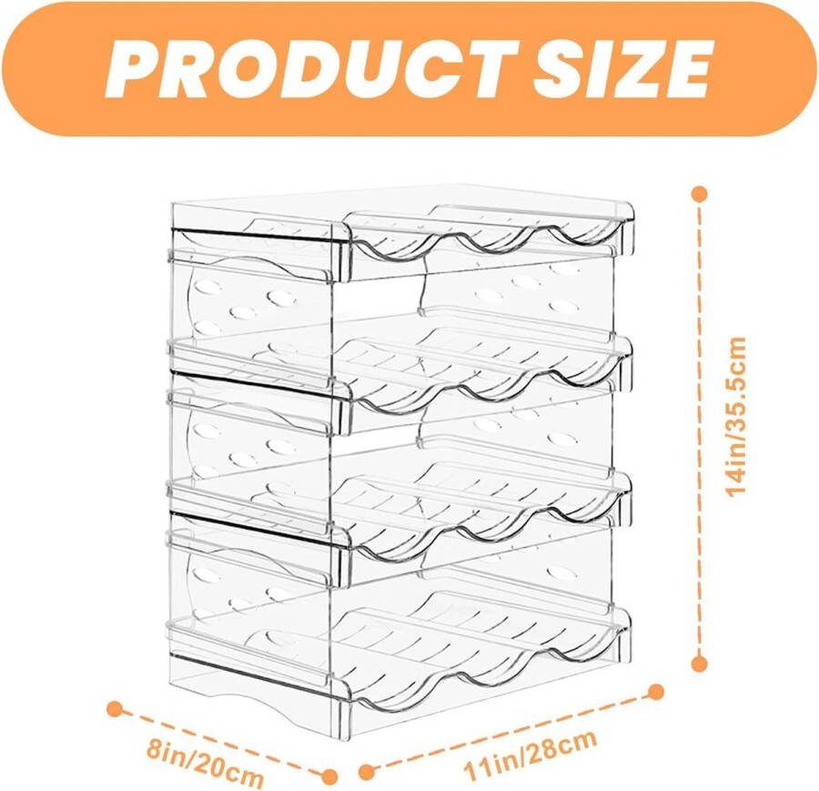 Stapelbaar wijnrek 4 niveaus opbergkast flessenhouder koelkast flessenorganizer keukenkast water bottle organizer