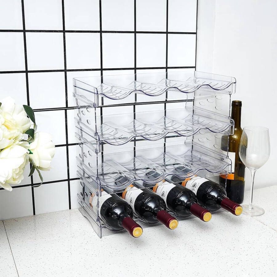 Stapelbare flessenhouders verpakking van 4 stuks doorzichtige waterfles-organizer houdt 16 flessen voor de keuken werkbladen en voorraadkamer koelkast-drank-organizer