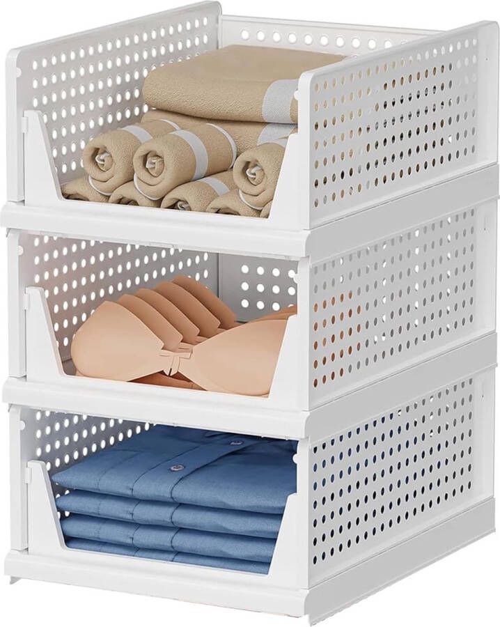 Stapelbare kledingkast opbergdoos kastorganizer set van 3 opvouwbare opbergdozen laden kledingkast ladeplank voor badkamer keuken woonkamer kantoor