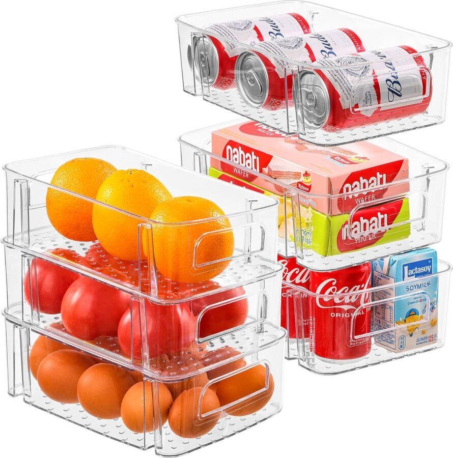 Stapelbare koelkastorganizer set van 6 koelkastopbergdoos keukenorganisatiesysteem voor thuis keuken pantry voorraadkast keuken bureau eetkamer kast