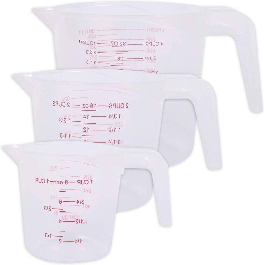 Stapelbare Maatbekers 3 Stuks ML Cup & OZ Met 3 Schaal Eenheden ABS Plastic Glas Kannen Bakken Keuken Kit 250ML 500ML 1000ML Meten van Bloem Suiker Water