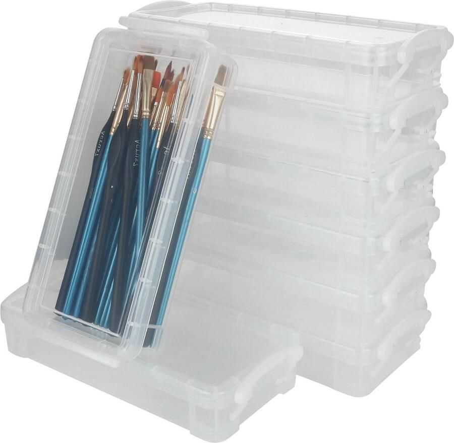 Stapelbare pennendoos 8 stuks 22 x 10 x 4 cm doorzichtige pennenbox opslag voor potloden linialen scharen schrijfwaren wit supply bin