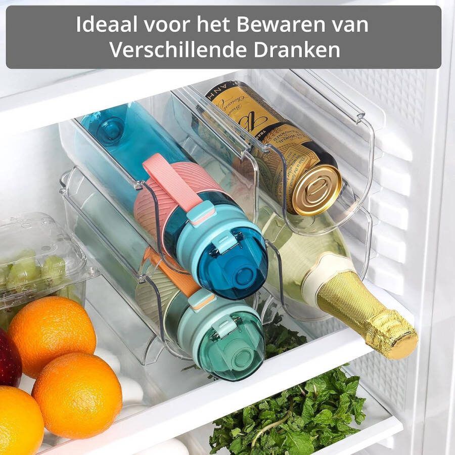 Stapelbare Plastic Flessen Houder [4 Pak] Vrijstaande Waterflessen Opslag Organizer voor Keukenkast Werkblad Koelkast Kelder Doorzichtige Rek Set Houdt 4 Wijnflessen Frisdrank