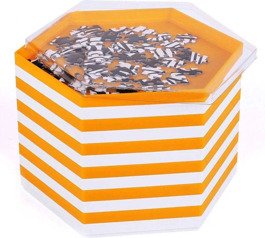 Stapelbare puzzelsorteerbakjes sorteerbakjes puzzelsorteerder met deksel puzzelaccessoires voor puzzels tot 2000 stuks 12 zeshoekige trappen schalen in wit en oranje