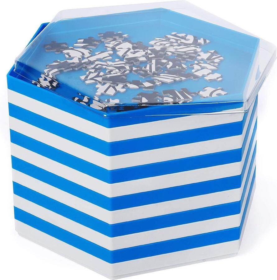 Stapelbare puzzelsorteerbakjes sorteerbakjes puzzelsorteerder met deksel puzzelaccessoires voor puzzels tot 2000 stuks 12 zeshoekige dienbladen schalen in wit en blauw