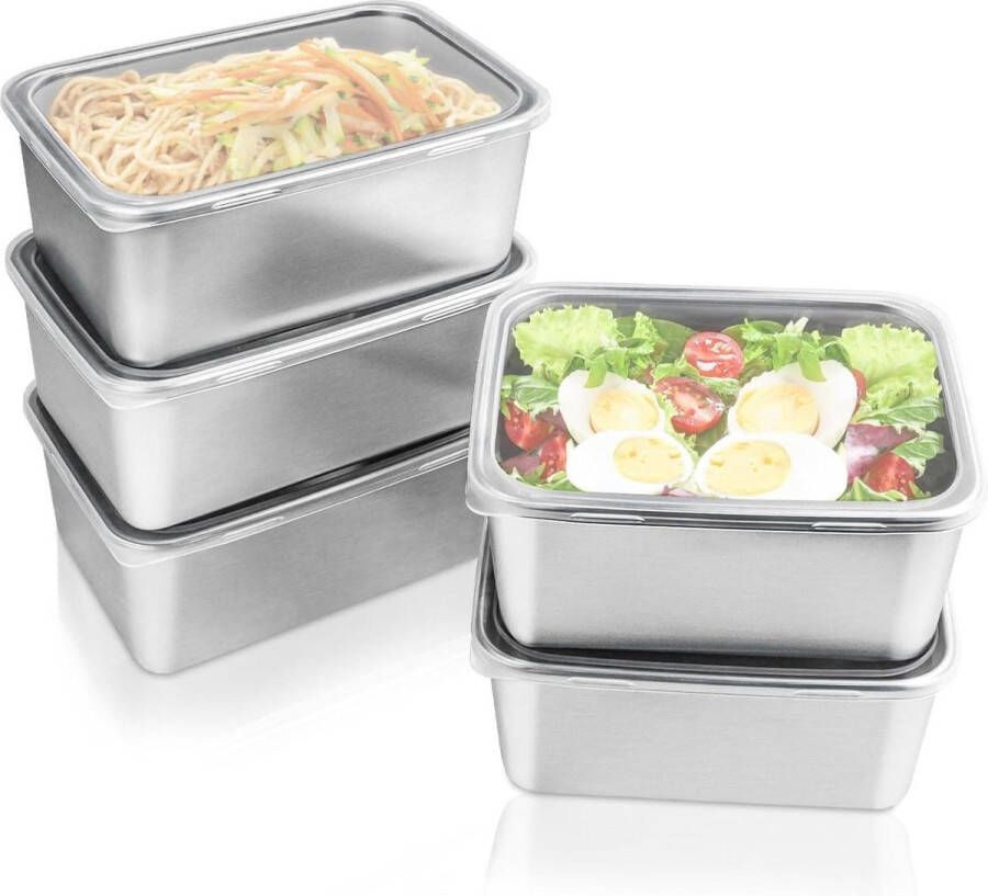 Stapelbare roestvrijstalen voedselcontainers met deksels herbruikbare snackcontainers voorbereidingscontainers metalen lunchcontainer voor kantoor