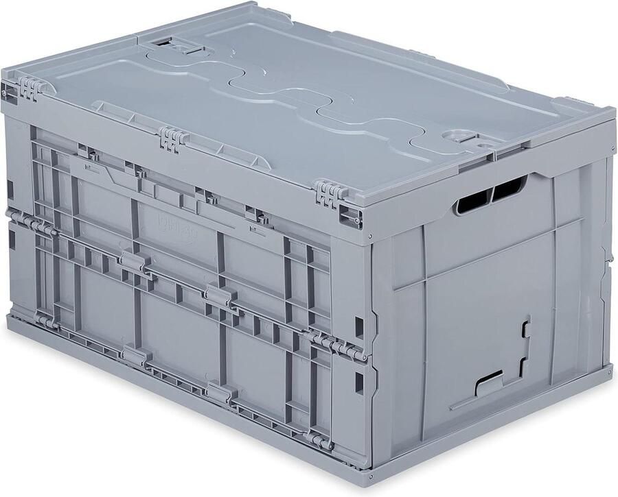 Stapelbare vouwkrat 60 liter met deksel HBD 325 x 585 x 395 cm stabiele boodschappenkrat grijs