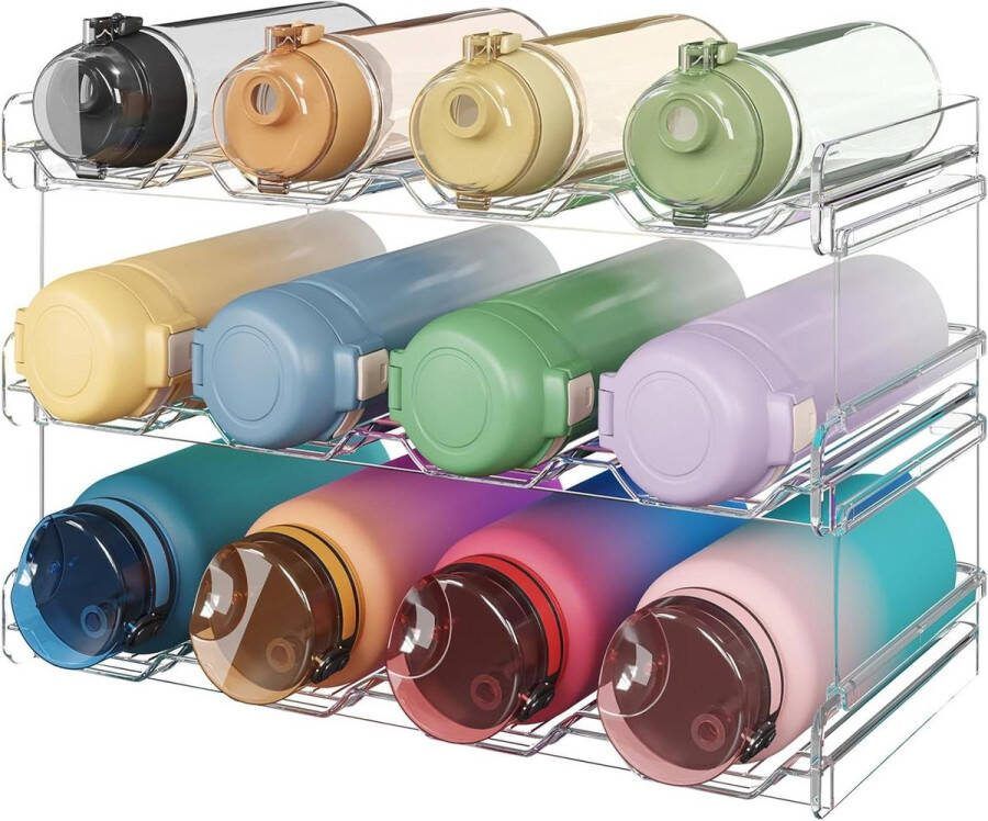 Stapelbare waterfles organisator voor kast vriezer pantry plastic bekerhouder keukenkast op aanrecht kantoor (Modern 3tier-12 flessen)