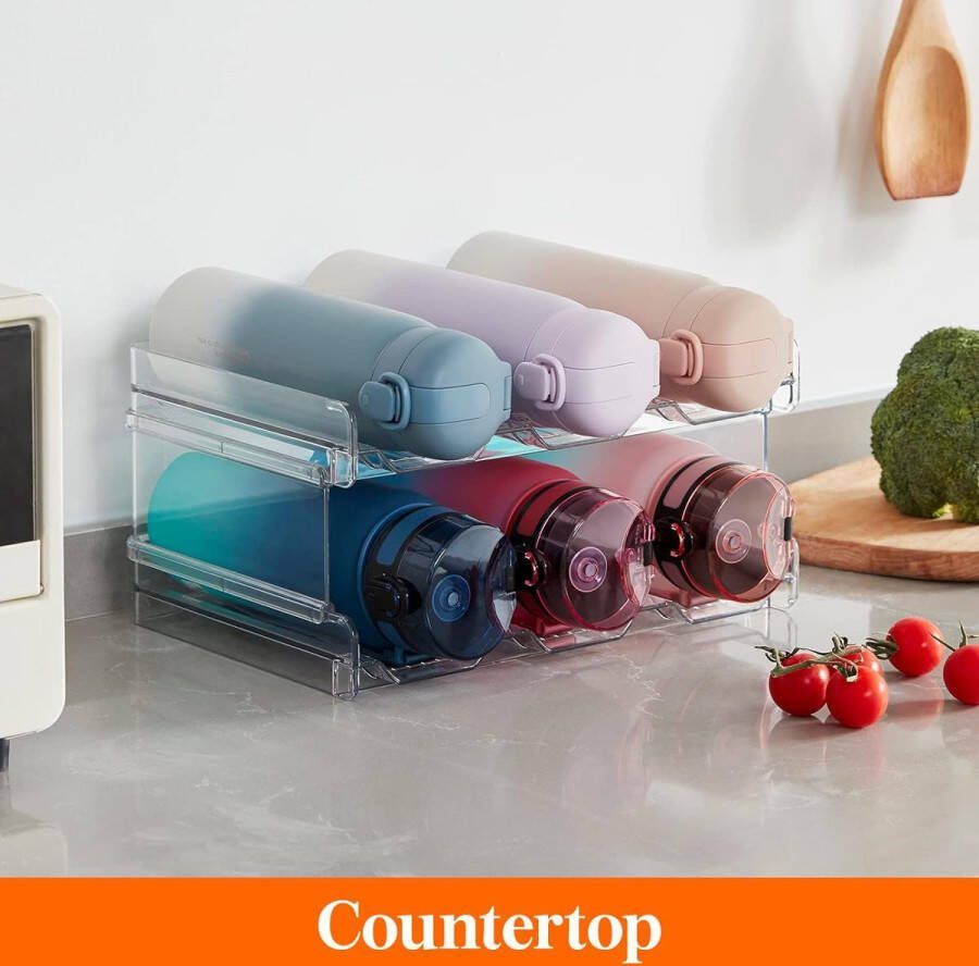 Stapelbare waterfles organisator voor kast vriezer pantry plastic bekerhouder voor aanrecht op de keuken kast kantoor pakket van 2 elk rek houdt 3 containers vast