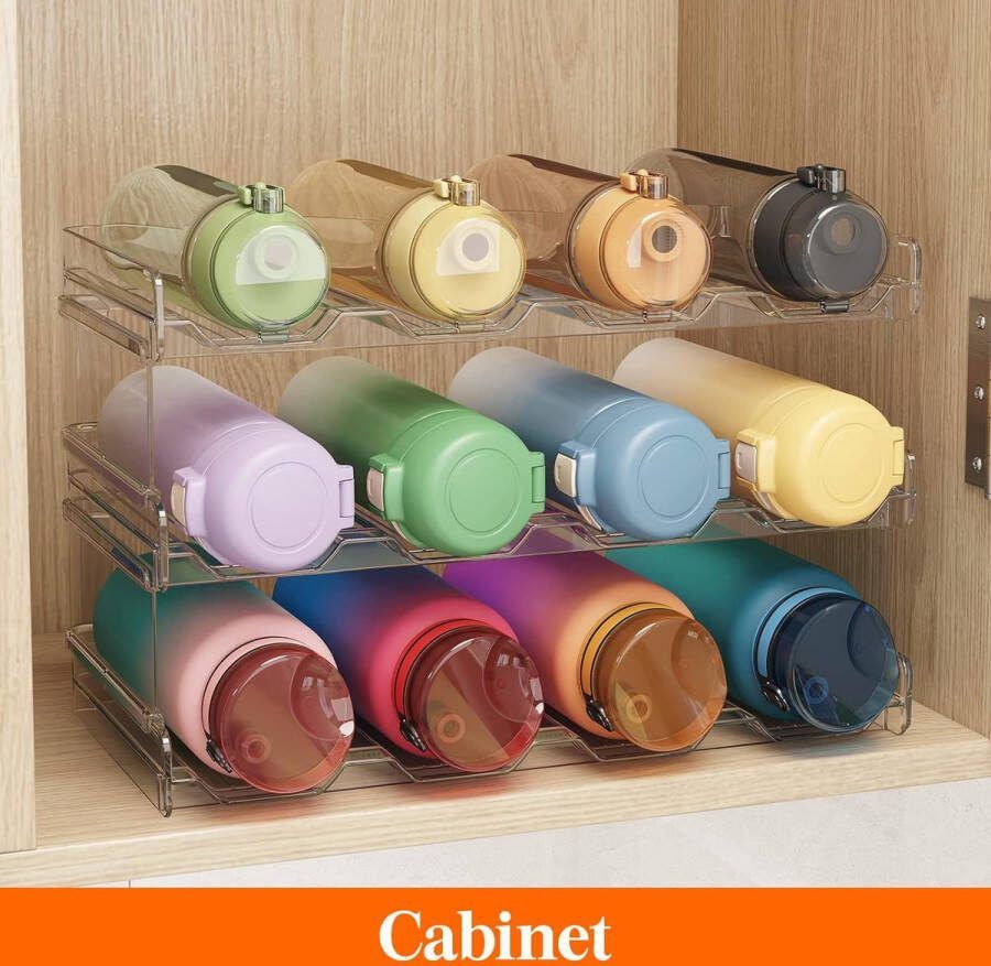 Stapelbare waterfles organisator voor kast vriezer pantry plastic bekerhouder voor aanrecht op de keuken kast kantoor (Modern 3tier-12 flessen)