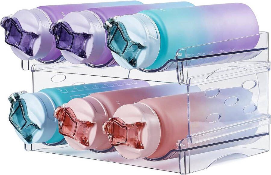 Stapelbare waterfles organizer voor kast Plastic flessenhouder voorraadkast Wijnrek keuken aanrecht 2 stuks met 3 containers per rek