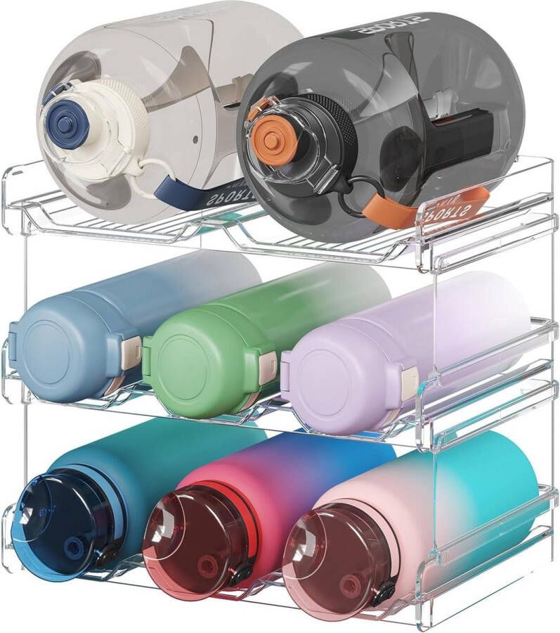 Stapelbare waterflessenorganizer voor kast-vriezer-voorraadkast Plastic extra grote flessenhouder Wijnrek voor aanrecht Keukenkast kantoor Geschikt voor 8 flessen