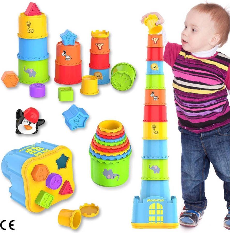 Stapelbekers Baby Stapelspeelgoed voor 1 Jaar Oud 19 Stuks Nestvormsorteerder Vroeg Educatief Babyspeelgoed voor 1-3 Jaar Geschikt voor Peuters Jongens en Meisjes