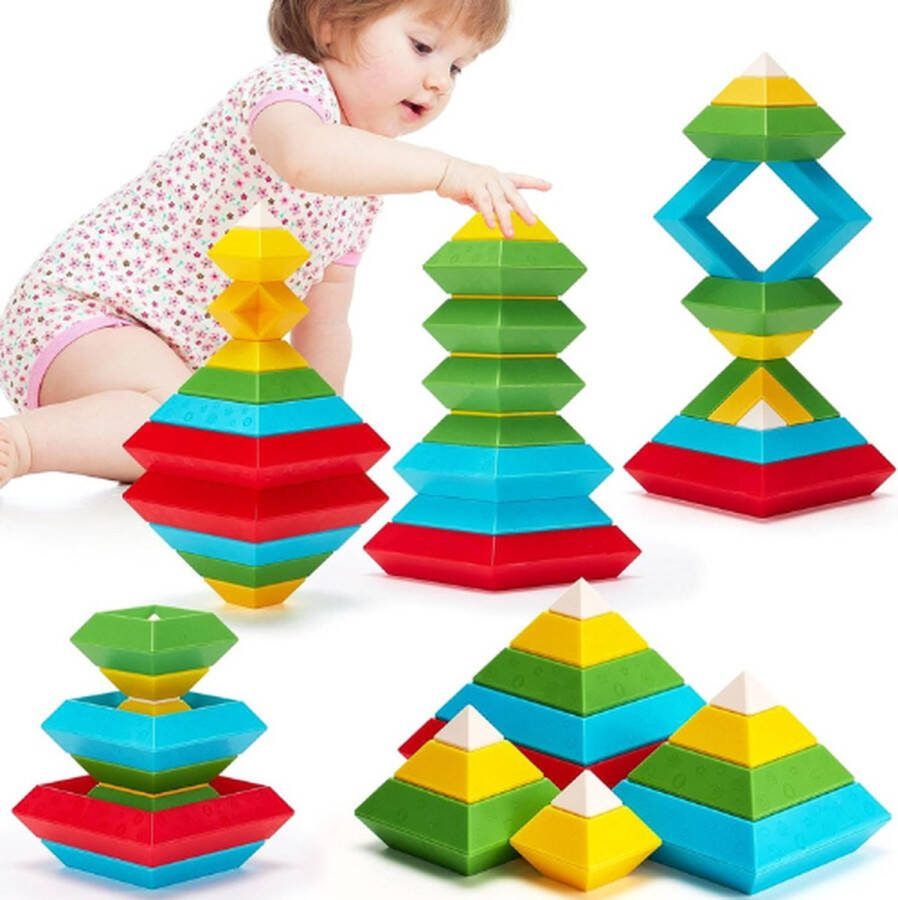 Stapeltoren Speelgoed Pyramide Stapelspeelgoed Sorteervaardigheden Montessori Speelgoed 1 2 3 jaar Meerdere Vormen 24-delig
