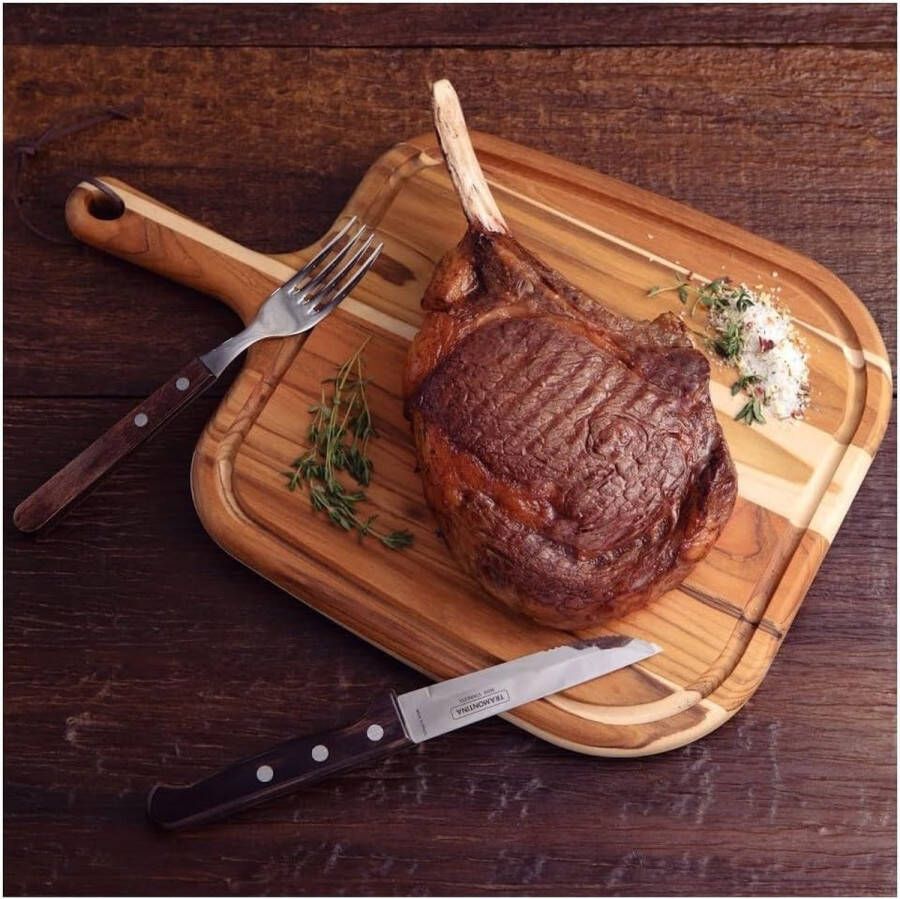 Steakbestek Gaucho 8-delig met 4 steakmessen en 4 steakvorken roestvrij staal echt houten handvat FSC bruin echt houten handvat