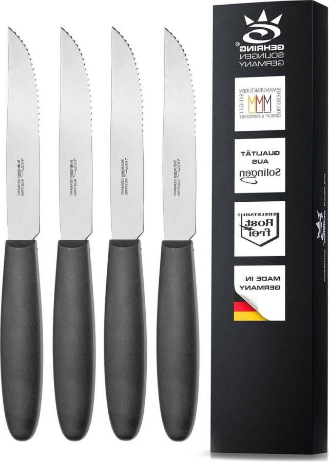 Steakmes Solingen gekarteld roestvrij staal kunststof handvat 4 stuks Made in Germany ijsgehard tomatenmessen broodmes campingbestek serie Big