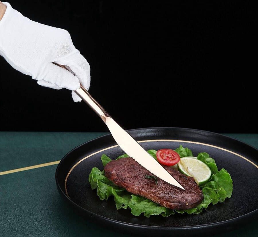 Steakmessenset 12-Delig Premium Roestvrij Staal Koperen Steakmessen en Vorken Vaatwasmachinebestendig
