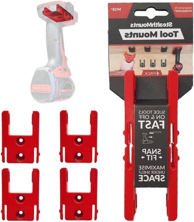 StealthMounts gereedschapshouder met vergrendeling 4 stuks Milwaukee gereedschapshouder M18 Mount Tool Organizer voor Milwaukee gereedschapsopslag boorhouder voor Milwaukee M18