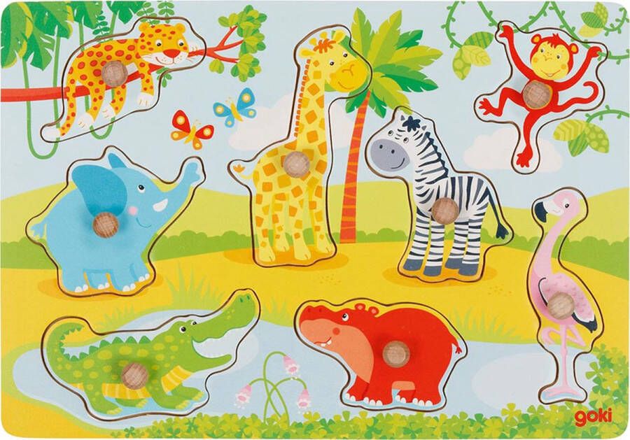 Goki Steekpuzzel: AFRIKAANSE BABYDIEREN 30x21x2 4cm 8-delig hout 1+